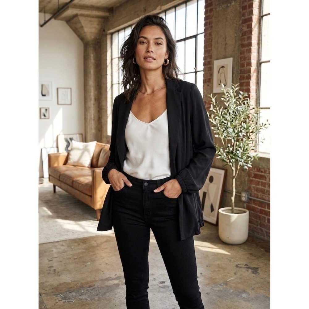 RO&DE Women Black Rayon Open Front Blazer Jacket WQE80358 RK Size Small